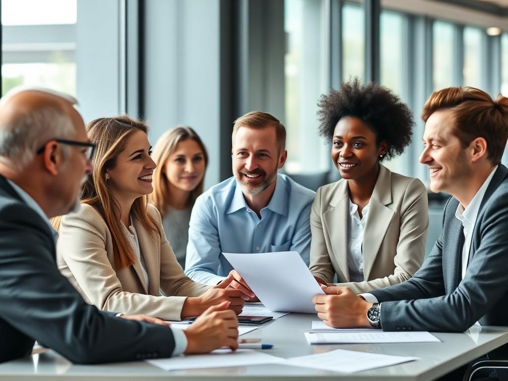 An inviting image showing a group of diverse franchise consultants