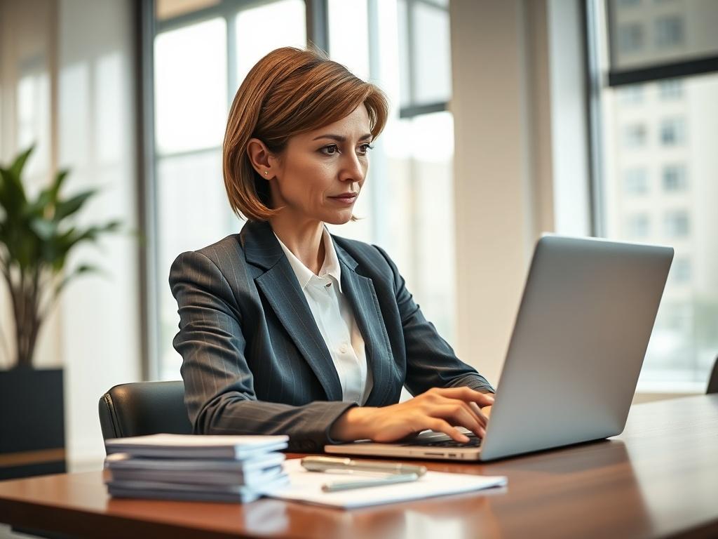 Prompt for AI Image Generator:

Create a realistic high-resolution image that captures the essence of personalized investment portfolios. The single subject of the image should be a confident financial advisor, a middle-aged woman with short, neatly styled hair, dressed in a smart business suit, sitting at a modern desk with a laptop open in front of her. She is thoughtfully analyzing colorful pie charts and graphs displayed on the laptop screen, symbolizing tailored investment strategies.

The background s