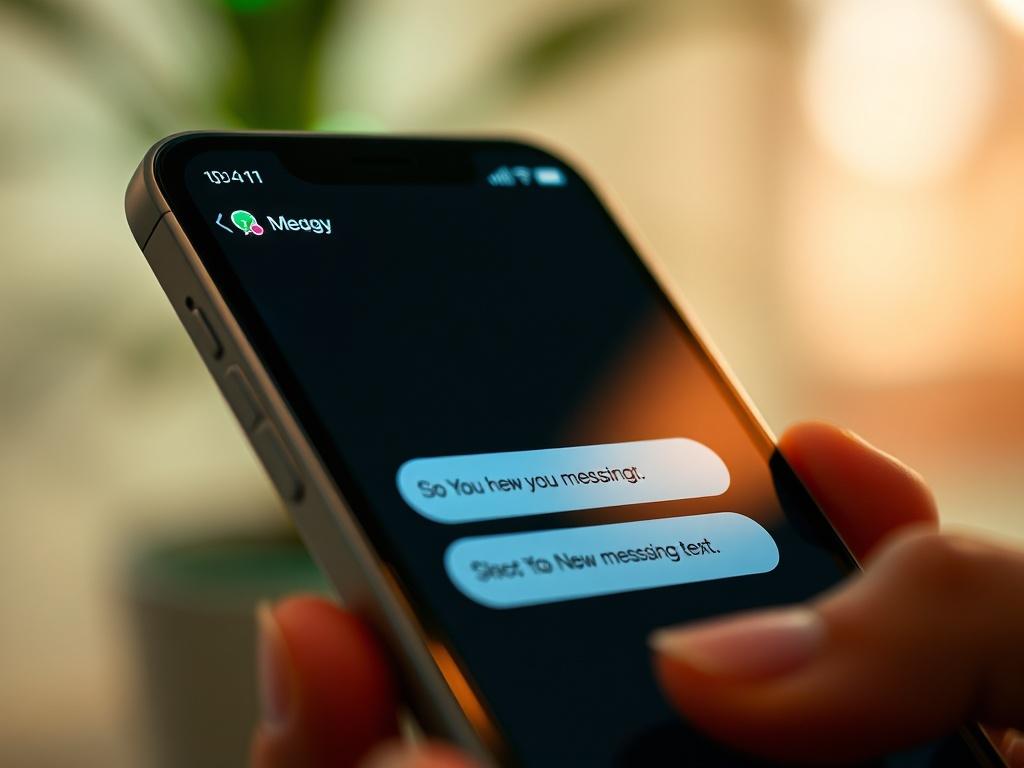 A hyper-realistic close-up image of a smartphone displaying a text message conversation, with a vibrant notification of a new message. The background is softly blurred to highlight the phone, creating a modern and engaging feel, with a green tint reflecting the brand's colors.