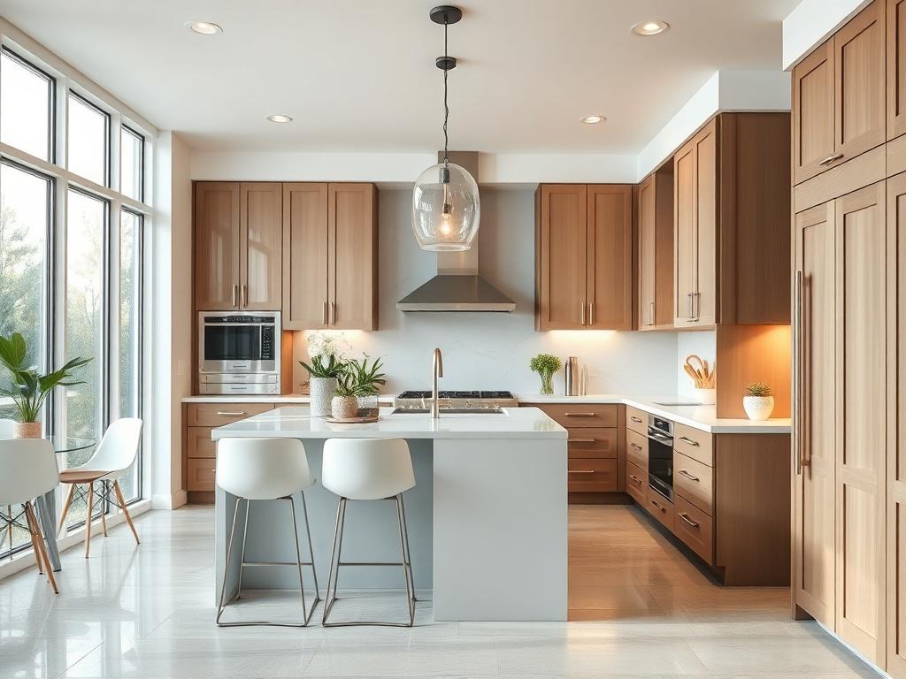 A beautifully remodeled kitchen featuring modern cabinetry, sleek countertops, and