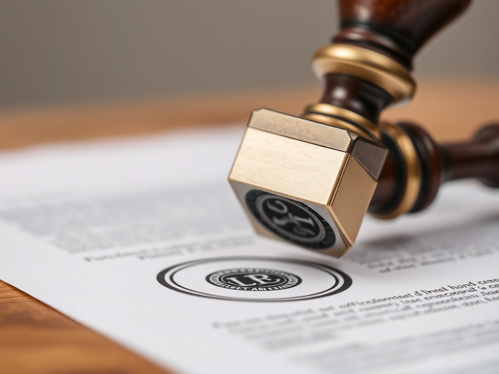 A close up shot of a legal stamp being applied