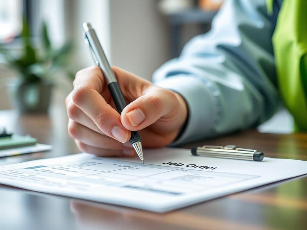 A close up shot of a Job Order document being