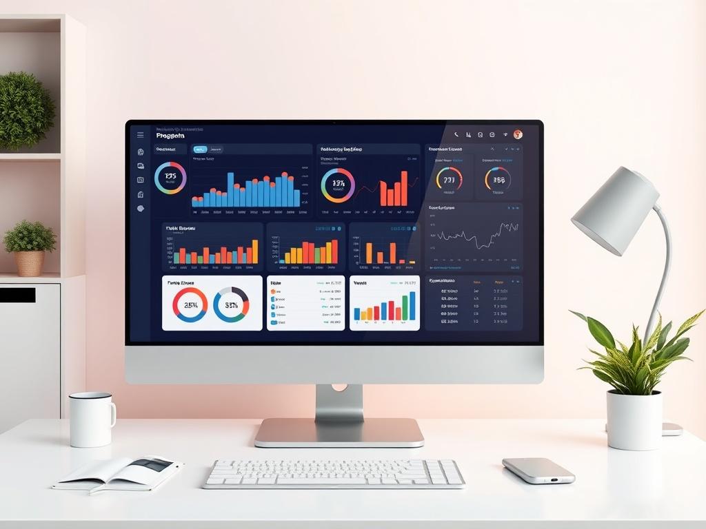 An analytical dashboard on a computer screen displaying various performance