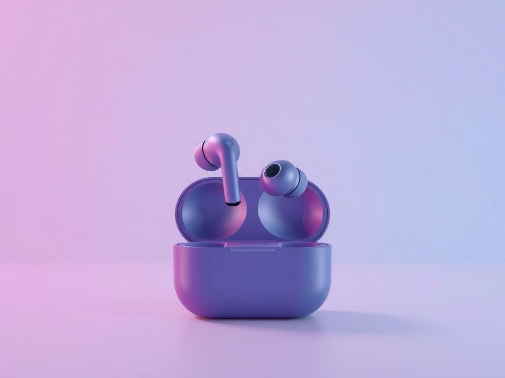 A realistic high-resolution photo of Wireless Bluetooth Earbuds, showcasing a pair of sleek and modern earbuds with a charging case. The earbuds should be positioned elegantly, highlighting their minimalist design with smooth lines and vibrant colors. The background should be simple and clean, emphasizing the earbuds without distractions. The color palette should include bold, vibrant colors that complement the primary color rgb(2, 86, 197). The overall composition should focus on the earbuds as the main su
