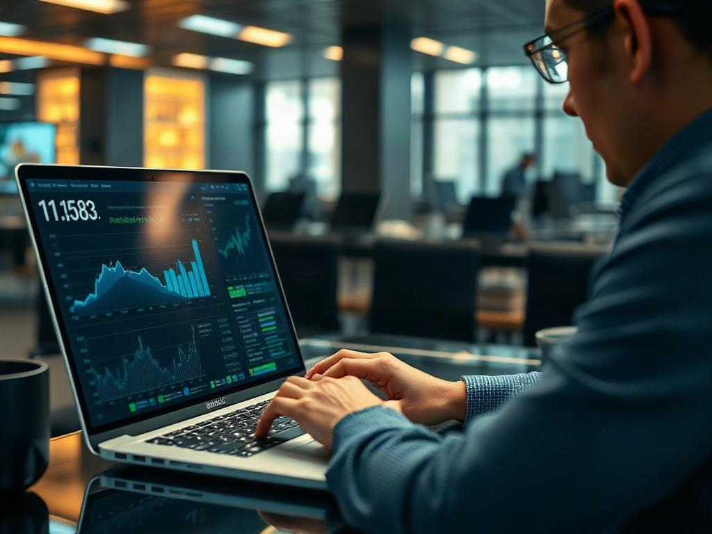 Consultant analysing risk data with charts on a laptop