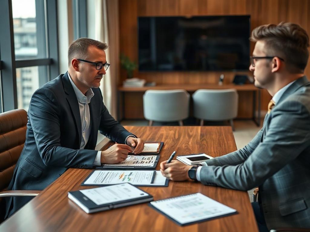 Consultant and client discussing a resilience plan at a conference table