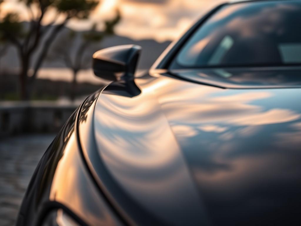 A luxurious, high resolution close up shot of a sleek