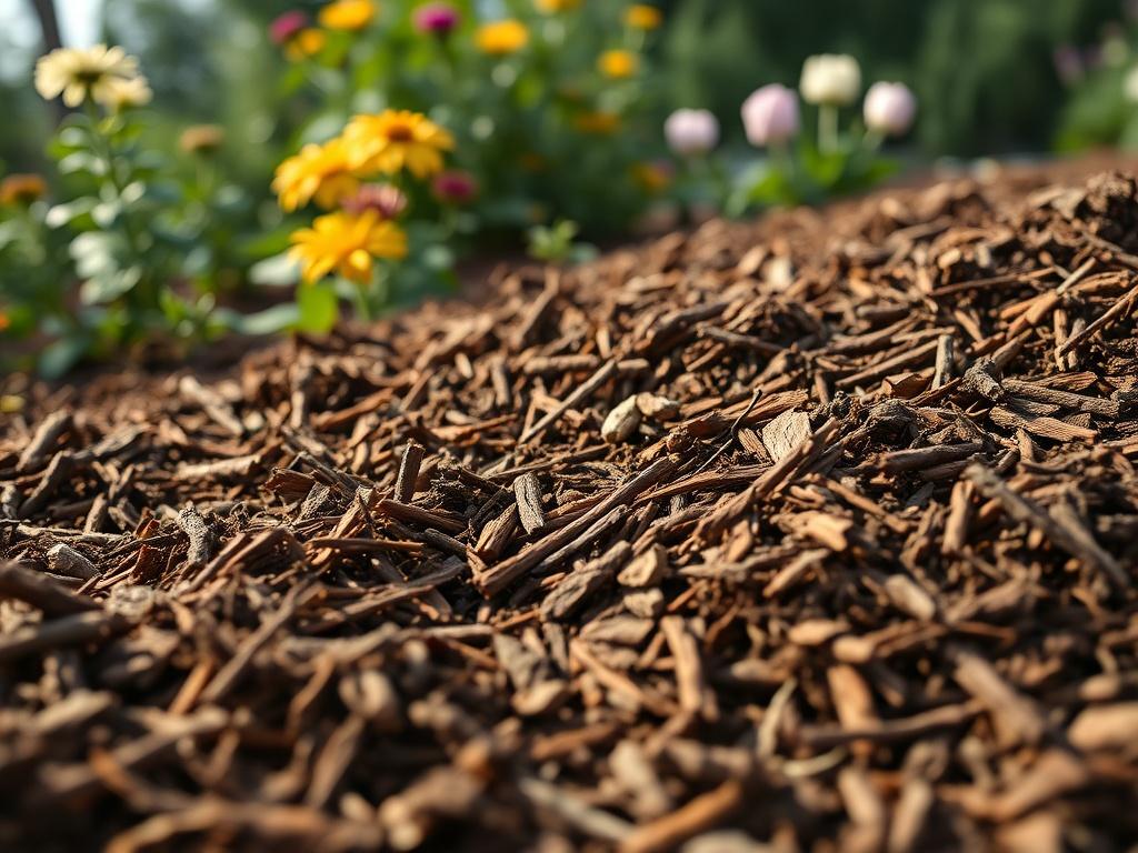 A close up shot of freshly laid mulch in a
