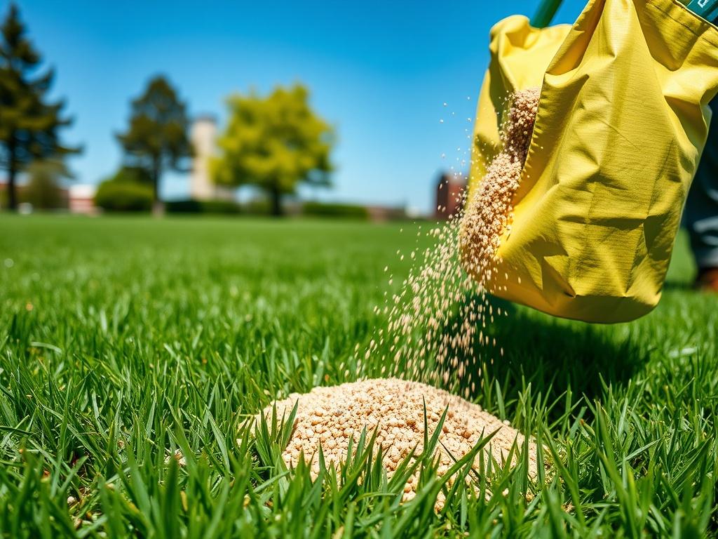 A close up shot of a professional applying fertilizer to