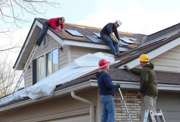 Emergency roofing repair on residential home
