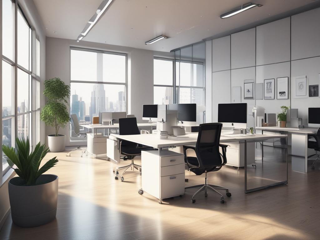 A close up shot of a gleaming clean office space,