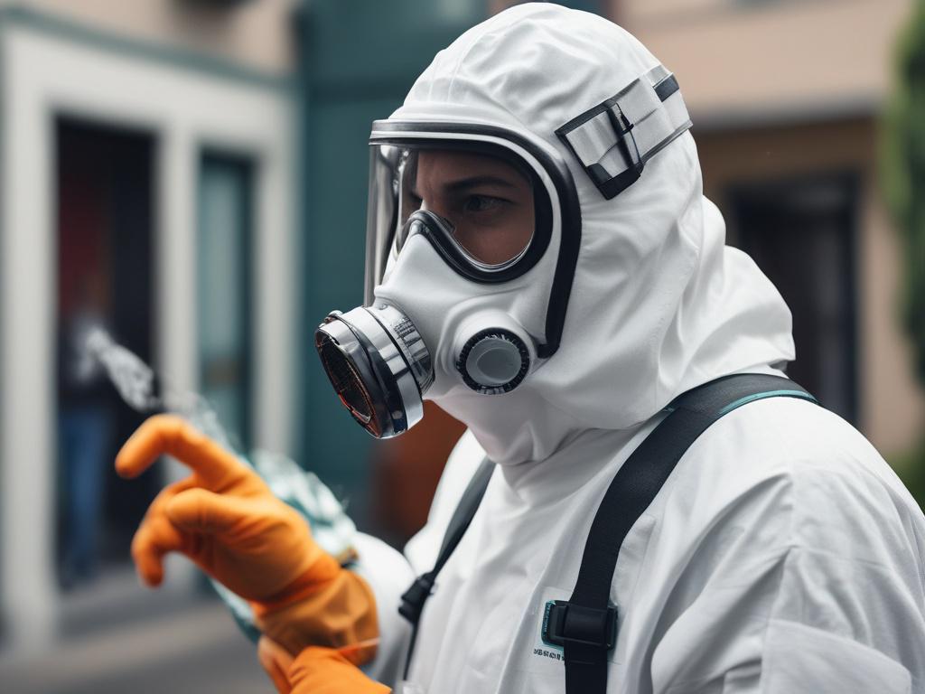 a close up shot of a fumigation specialist in protective