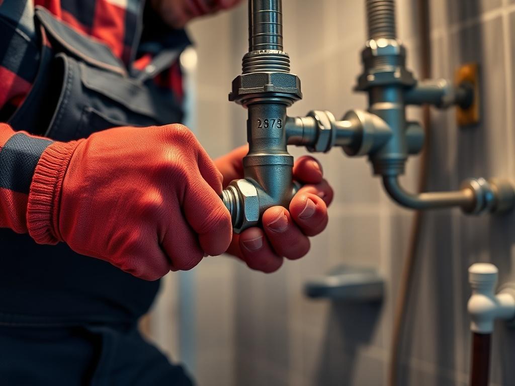 A close up shot of a plumber installing new pipes