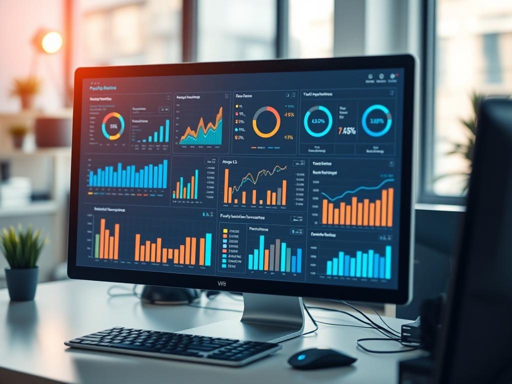 An analytical dashboard on a computer screen displaying performance metrics