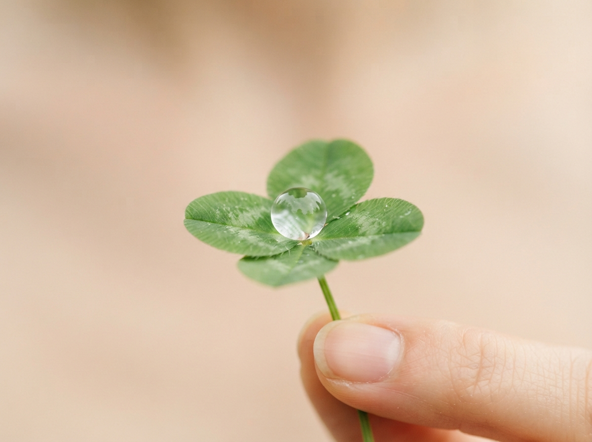 Water droplet on a fresh green clover leaf representing skin hydration