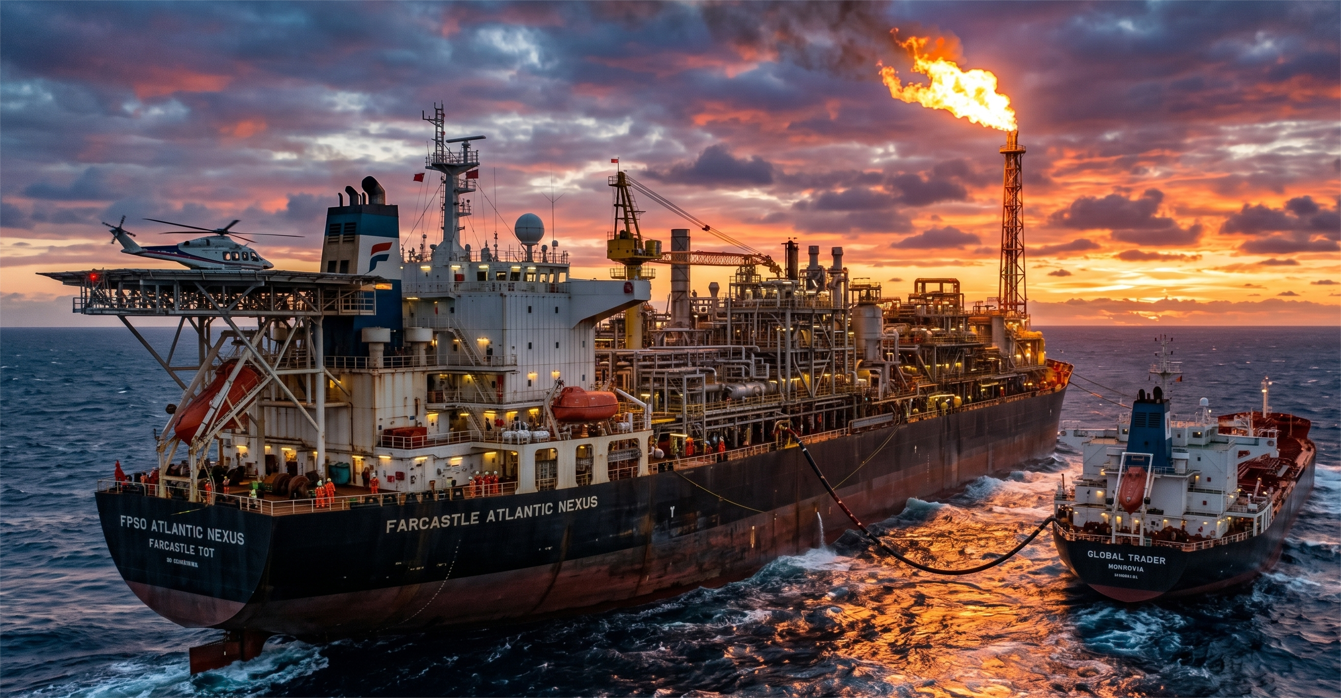 FPSO vessel operating offshore with operational infrastructure and advanced technical capabilities