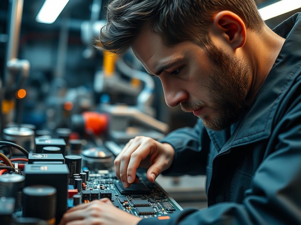 A close up shot of an engineer working on a