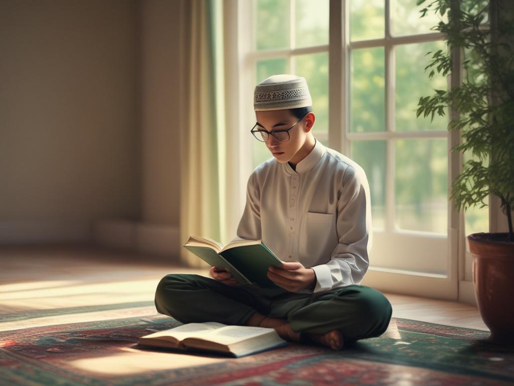 A serene, high resolution of a focused young student reciting