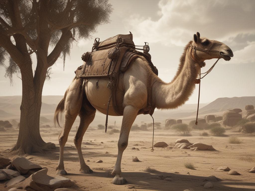A realistic high resolution image of an offensive dromedary set