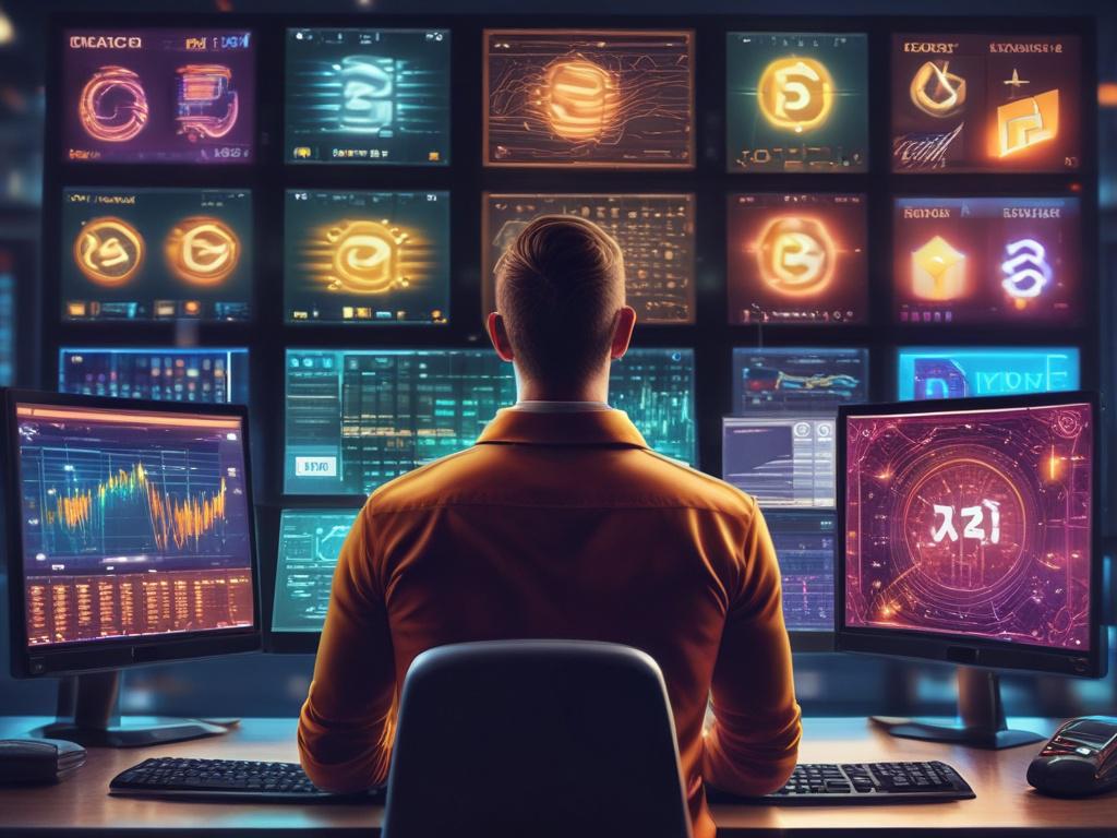 A close up shot of a cryptocurrency trader analyzing multiple