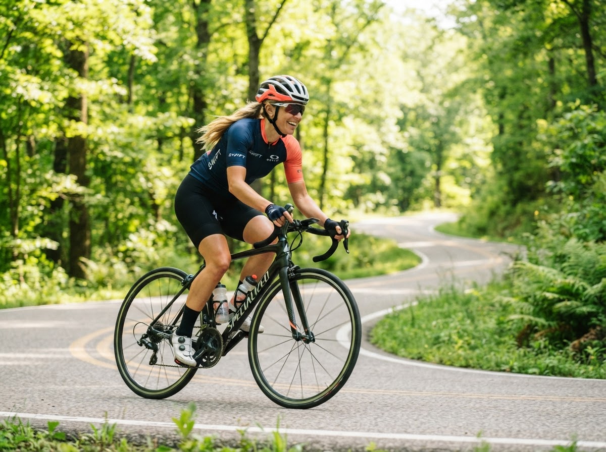 Active person riding bike outdoors
