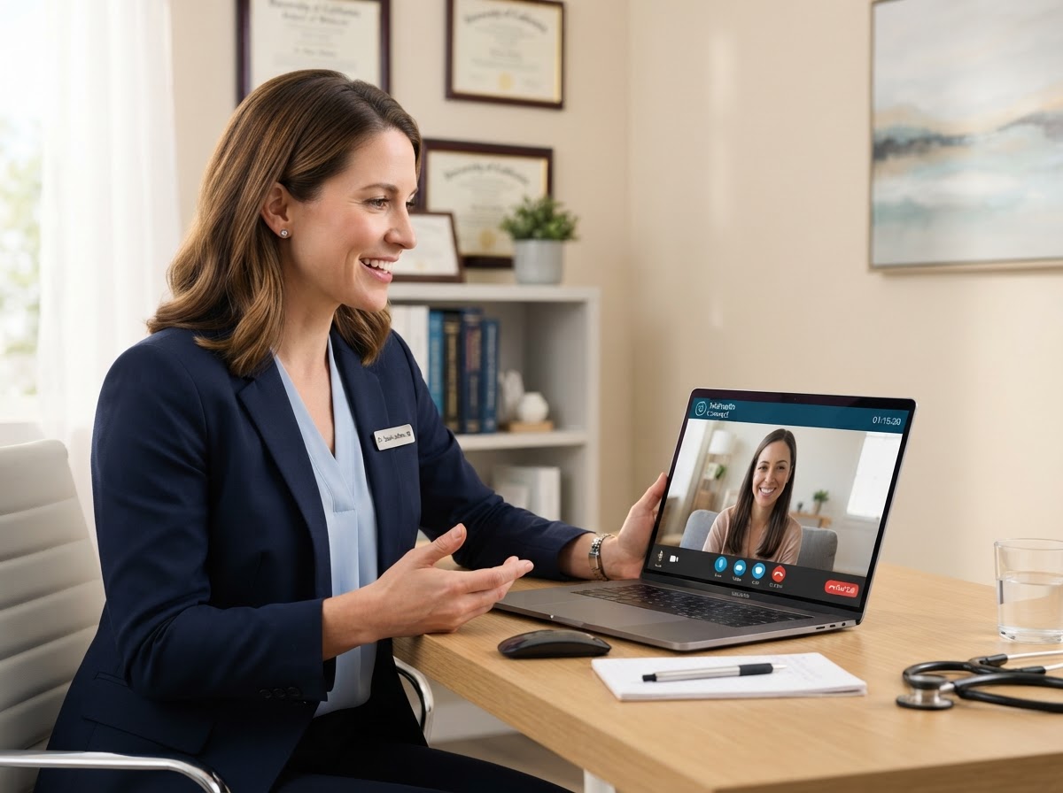 Woman in virtual telehealth consultation