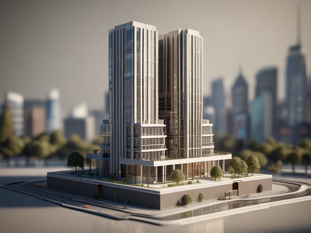 A hyper realistic of an architectural model showcasing a modern