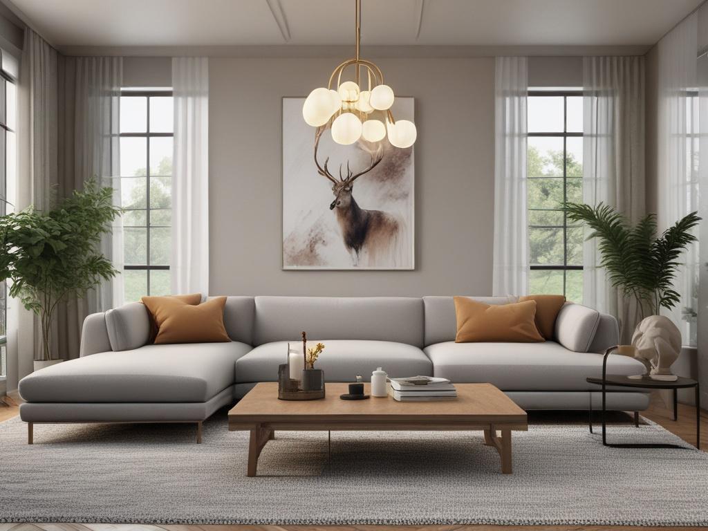 A hyper realistic of a beautifully designed interior space featuring