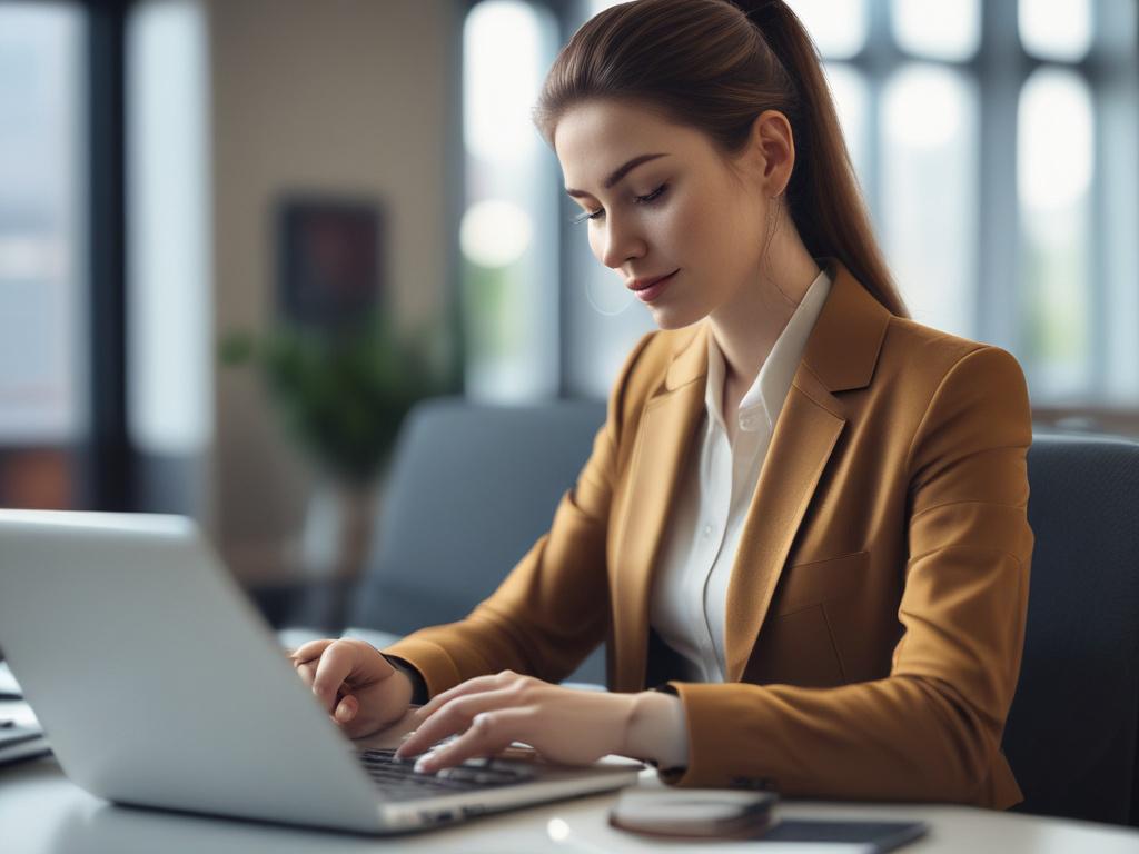 A close up shot of a focused professional woman using