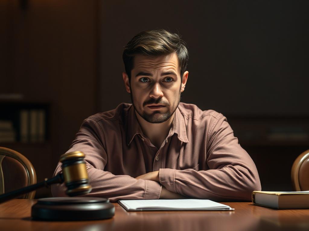 **AI Image Generation Prompt:**

Create a high-resolution, hyper-realistic image that embodies the essence of a blog titled "Charged with a Class A Felony? Here’s What to Do Next." The composition should feature a single, focused subject: a concerned individual sitting at a table in a dimly lit room. This person's expression reflects a mixture of anxiety and determination, illustrating the weight of legal challenges they are facing.

The background should include soft, blurred elements to maintain focus on 