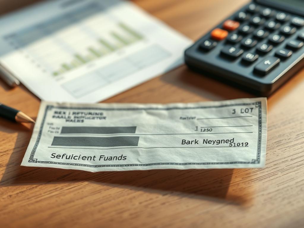 **AI Image Generation Prompt:**

Create a hyper-realistic high-resolution photo that captures the essence of a blog titled "What Counts as a ‘Bad Check’ in Nevada (and What Doesn’t)." The image should focus on a single, well-worn check lying on a wooden desk, prominently displaying its perforated edges. The check should have blurred out details to avoid any real bank information but have visible elements like the date, signature line, and a stamp indicating it's been returned (e.g., “insufficient funds”). 
