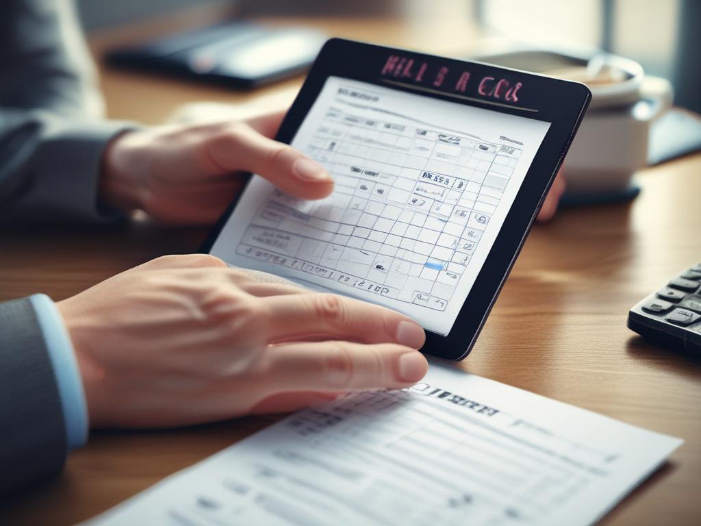 A close up shot of a person analyzing financial documents,