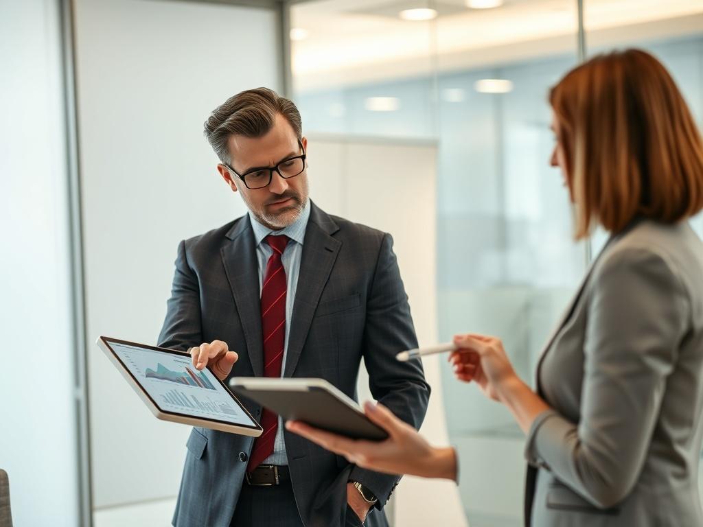 A focused image of a professional consultant discussing IT strategy