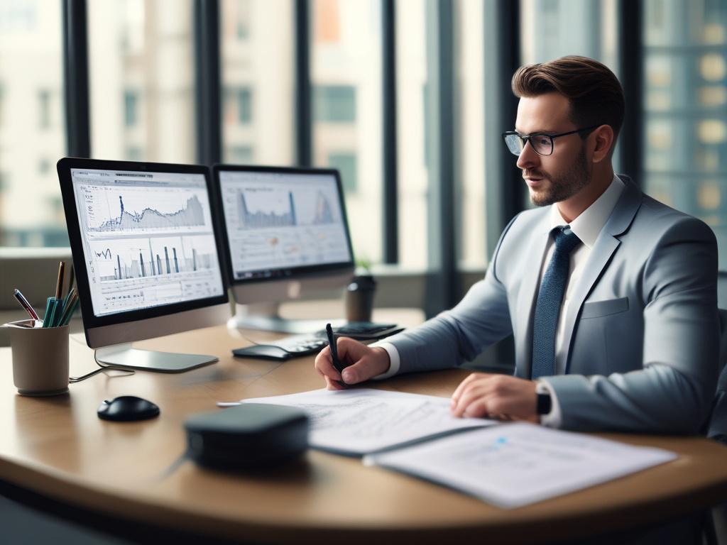 A close up shot of a professional financial consultant sitting