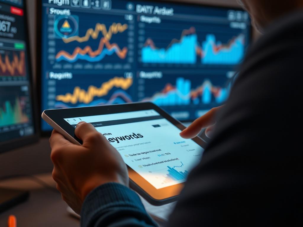 A close up of a person analyzing keywords on a