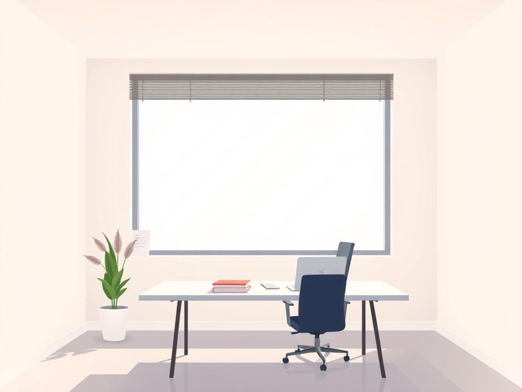 A minimalist and clean illustration depicting a modern law office environment. The image should feature a single large window that allows natural light to flood the room, with a sleek desk positioned near it. On the desk, there should be a few legal books and a laptop, symbolizing the practice of law. The background should be softly colored in pastel tones, enhancing the professional yet welcoming atmosphere of the office. Ensure the composition is simple and uncluttered, focusing on the concept of a law of