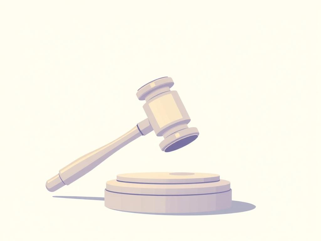 A high-quality illustration of a gavel symbolizing law and justice, with a simple, clean background. The gavel should be the only subject in the image, rendered in pastel colors with a focus on a soft blue (#062767) to match the primary color scheme of the website. The composition should be minimalistic, highlighting the gavel's details.