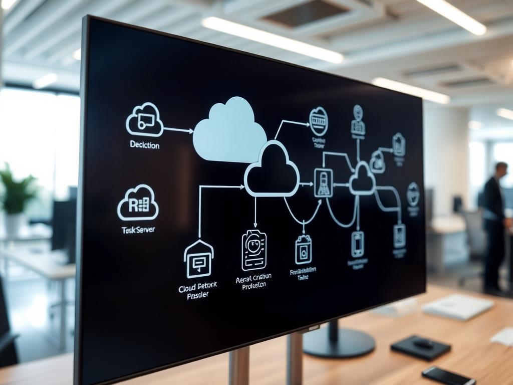 A hyper realistic close up of a cloud computing network