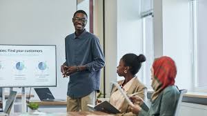 Professional business consultant presenting growth strategy to clients