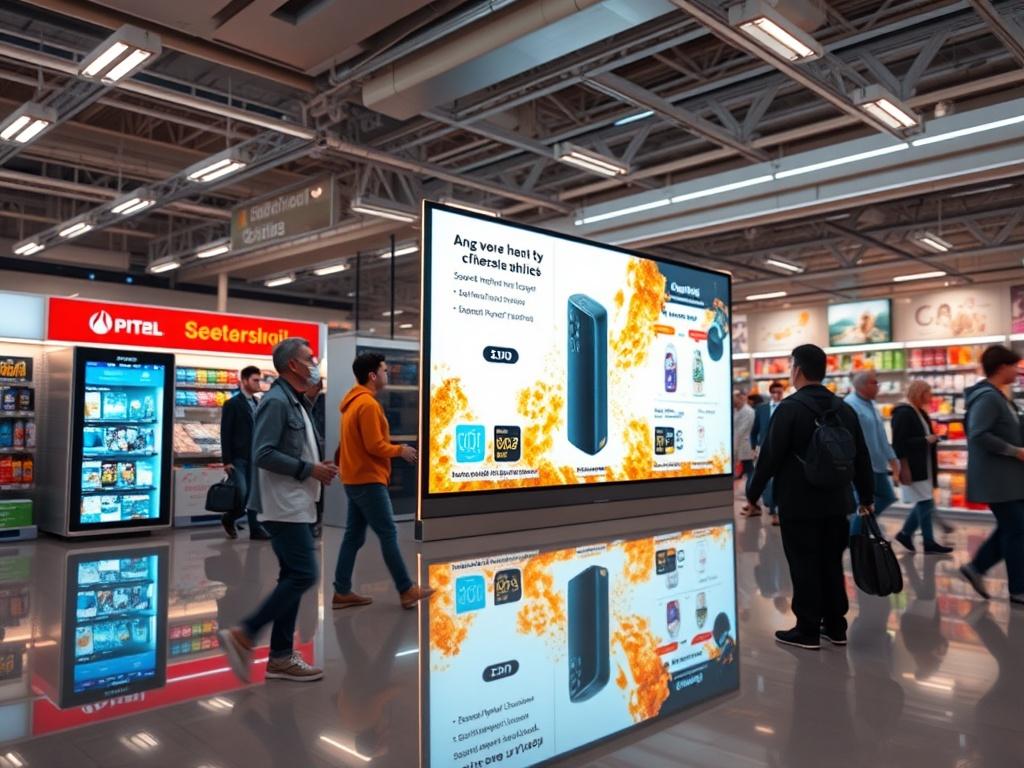 A retail LED display showcasing a new product launch in