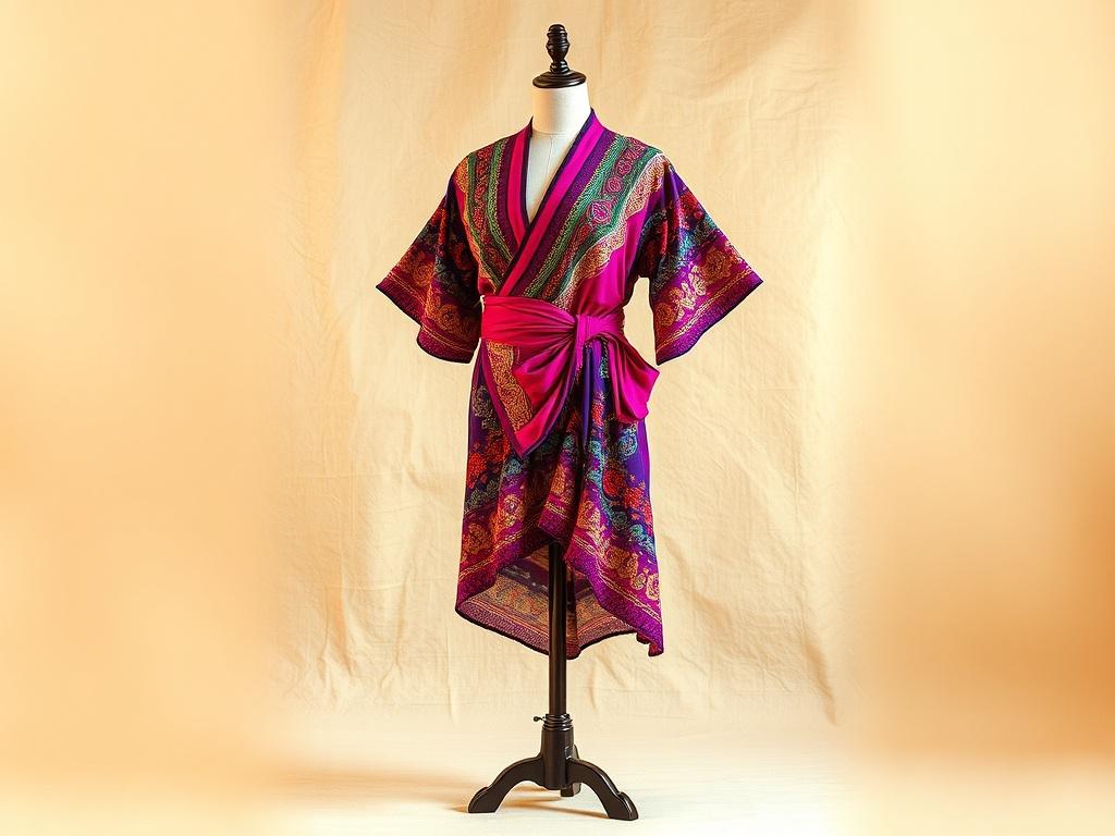 A high-resolution photo of a Salsa partner dance costume, featuring vibrant colors and intricate designs. The costume should be displayed on a mannequin in a simple, elegant pose, with a soft, natural background that complements the earthy tones of the fabric. The lighting should be warm and inviting, showcasing the texture and details of the costume, while keeping the focus on the attire itself.