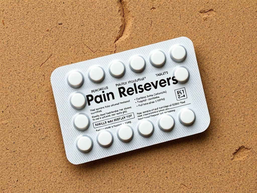 A high-resolution image of a blister pack containing generic pain reliever tablets. The pack should display clear labeling with a white background and earthy tones. The focus should be on the pack, showcasing its sleek design, with a slight shadow for depth.