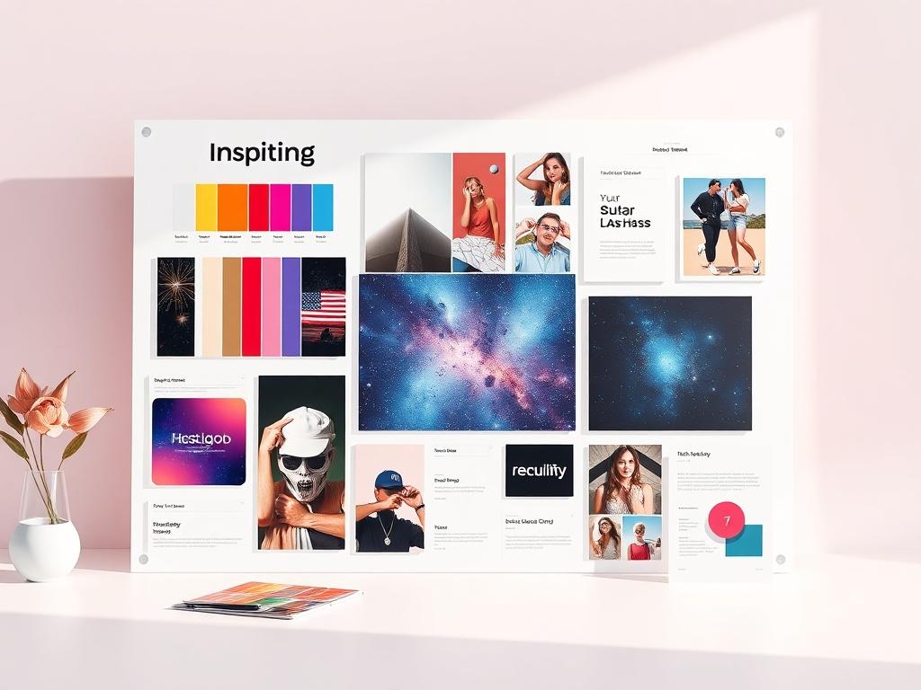 A visually striking moodboard showcasing various branding elements like colors,