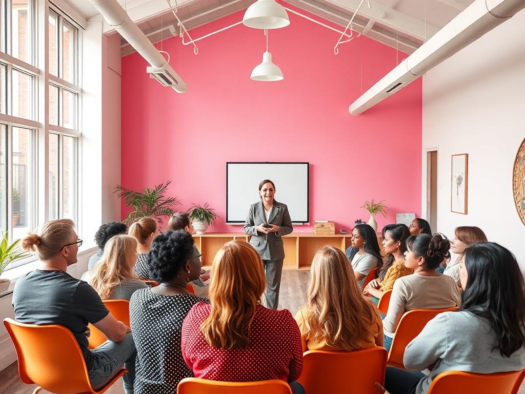 An engaging workshop setting with a group of diverse individuals