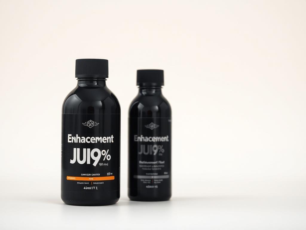 A high-resolution image of a sleek black bottle labeled 'Enhancement Juice 90%™', displaying a rich liquid. The focus should be solely on the bottle, set against a soft, neutral background that draws attention to its premium design. The image should convey a sense of luxury and effectiveness, tailored for those seeking superior results in plant nutrition.