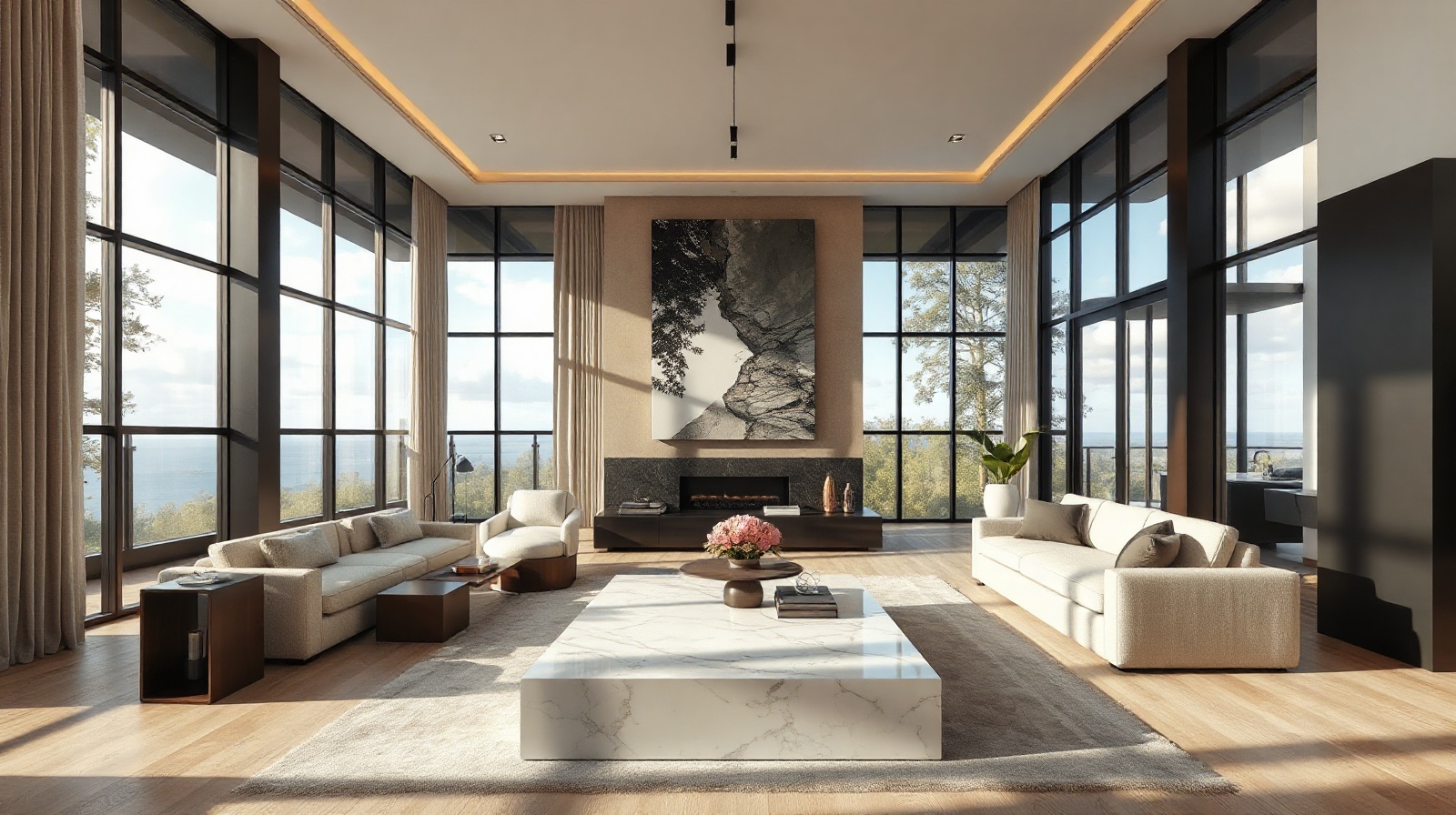 Luxury living room with natural light