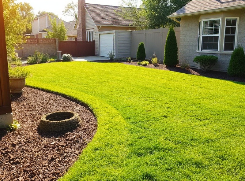 Well-maintained residential yard with fresh lawn