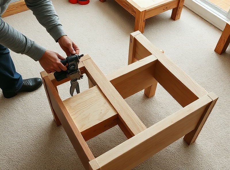 Professional furniture assembly in progress