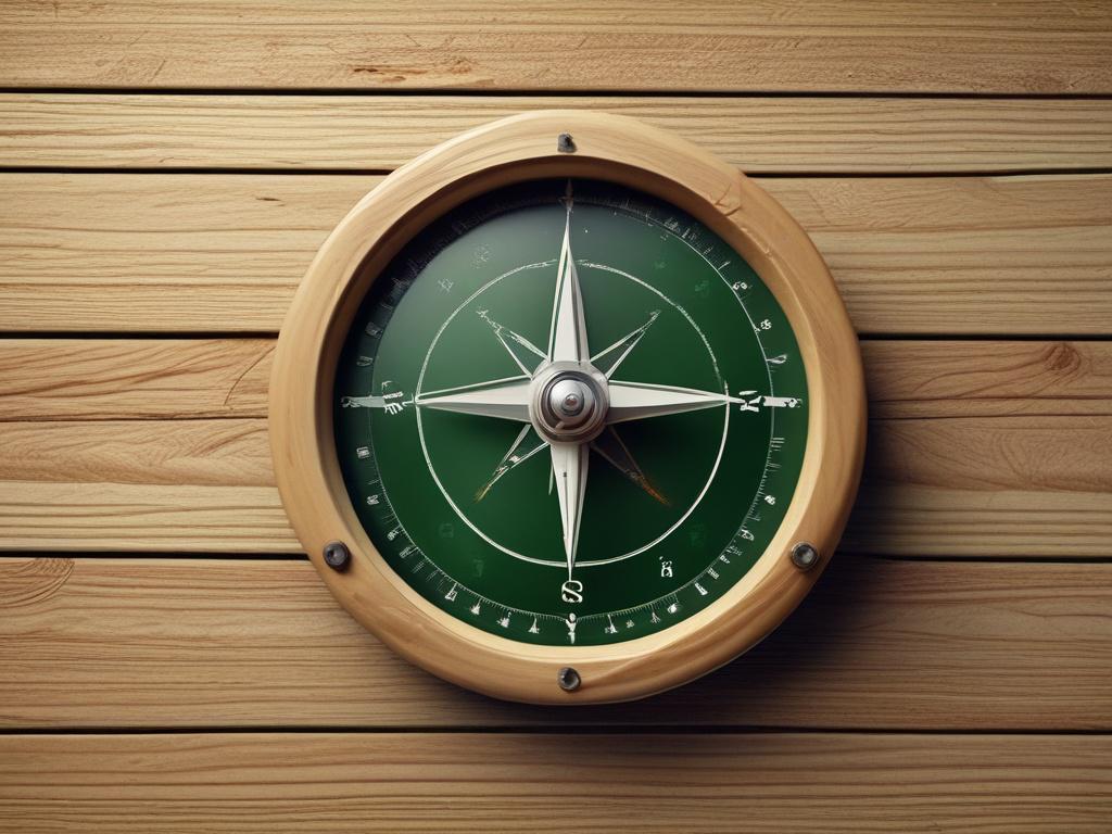 a detailed photorealistic image of a compass on a wooden