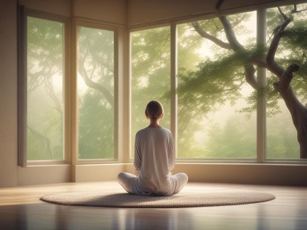 a tranquil setting for meditation, soft colors, gentle lighting, focus